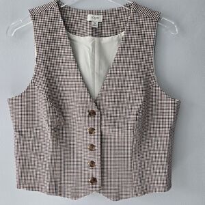 NWOT J. Crew Vest Jacket Women Brown Plaid Button Up, s10